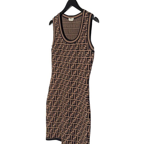 Fendi Brown Zucca FF Pattern Sleeveless Dress - Picture 2 of 7